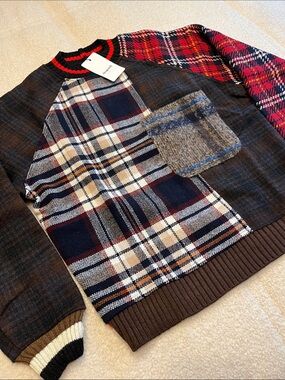 Desigual Design Tartan Patchwork Crewneck Sweater